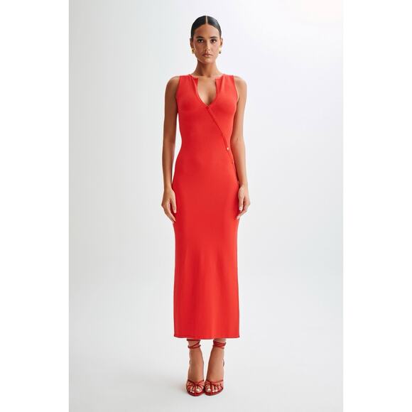 Meshki Dress Midi Red Marina Sleeveless Buttoned Knit XS - Picture 5 of 12